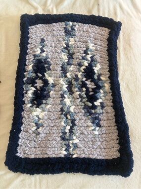 Handmade Plush Navy and Gray Crib blanket
